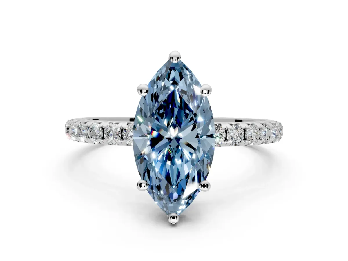 Solitaire Engagement Ring Setting for Fancy Blue Marquise Center with Micro Pave Band and Prong Head in Platinum