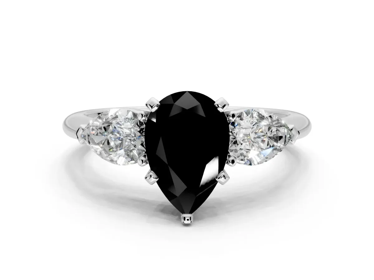 3 Stone Engagement Ring Setting for Fancy Black Pear-Shaped Center with Large Pear-Shaped Accents and Prong Head in Platinum
