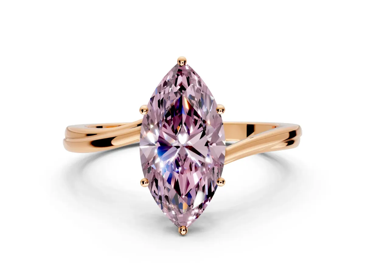 Solitaire Engagement Ring Setting for Fancy Pink Marquise Center with Plain Bypass Twist Band and Prong Head in Rose Gold