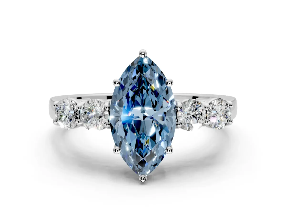 5 Stone Engagement Ring Setting for Fancy Blue Marquise Center with Equal Close-Set Accents and Prong Head in Platinum