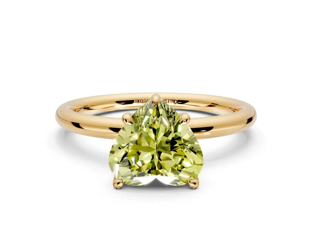 Hidden Halo Engagement Ring Setting for Fancy Yellow Heart-Shaped Center with Thin Rounded Band and Prong Head in Yellow Gold