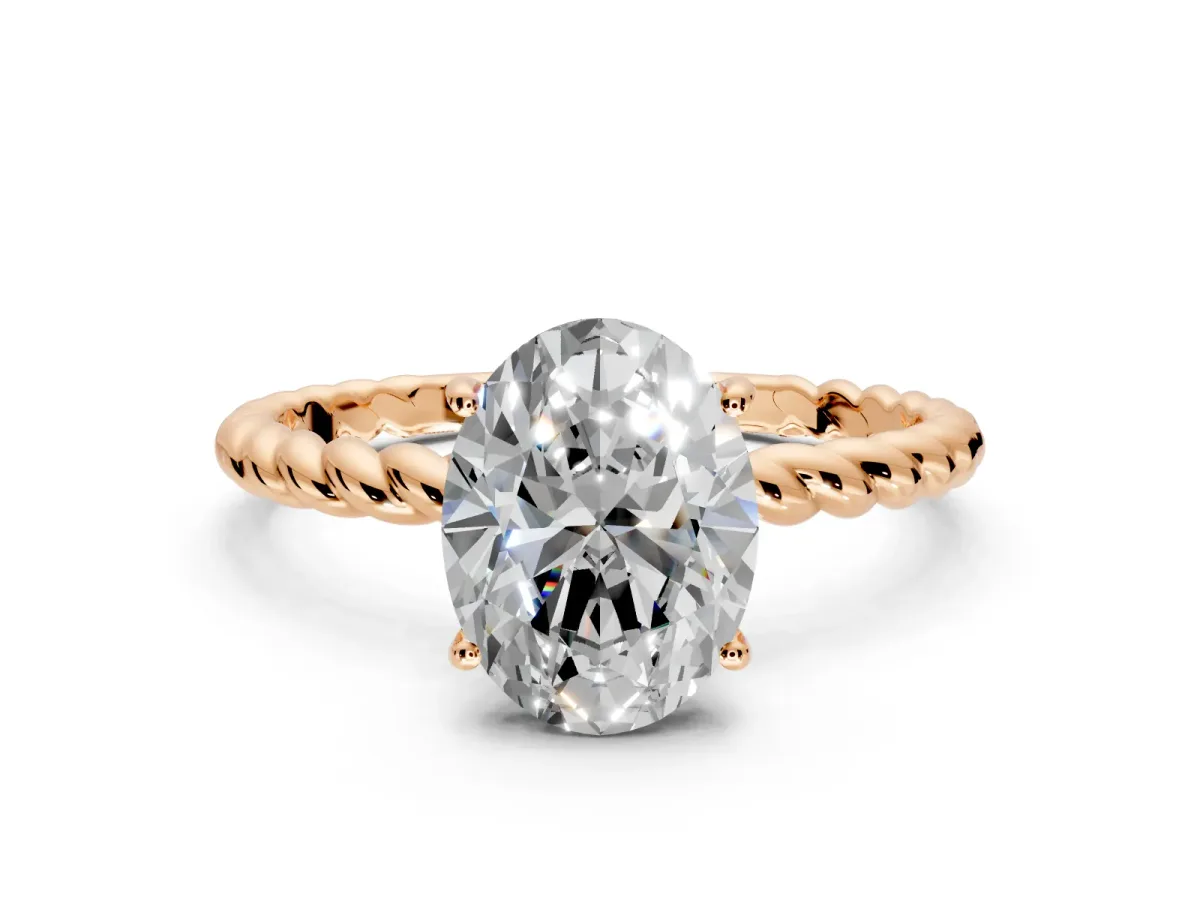 Solitaire Engagement Ring Setting for Oval Center with 2-Strand Rope Twist Band and Prong Head in Rose Gold