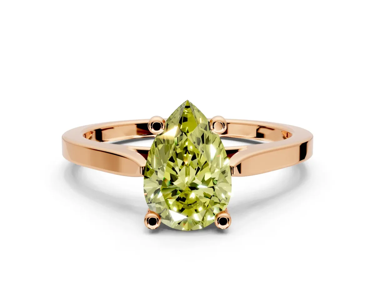 Solitaire Engagement Ring Setting for Fancy Yellow Pear-Shaped Center with Tapered Shoulders and Prong Head in Rose Gold