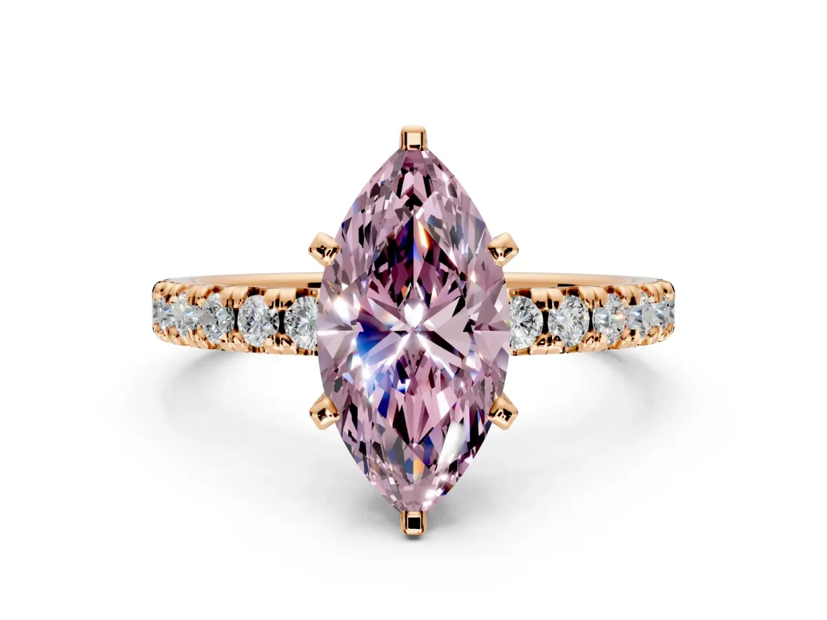 Solitaire Engagement Ring Setting for Fancy Pink Marquise Center with Large Accents and Prong Head in Rose Gold