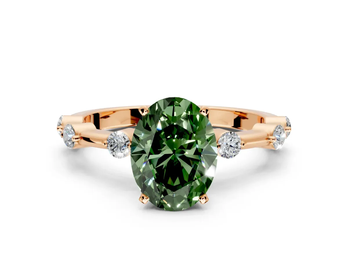 Solitaire Engagement Ring Setting for Fancy Green Oval Center with Bezel Station Band and Prong Head in Rose Gold