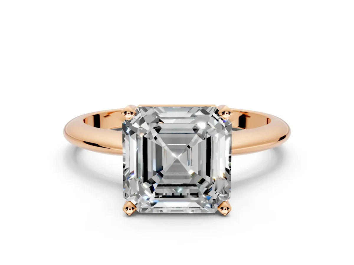 Solitaire Engagement Ring Setting for Asscher Cut Center with Knife Ridge Band and Claw Prong Head in Rose Gold