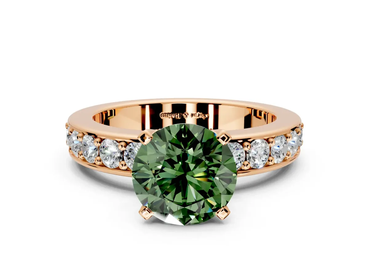 Solitaire Engagement Ring Setting for Fancy Green Round Cut Center with Channel-Set Accents and Prong Head in Rose Gold