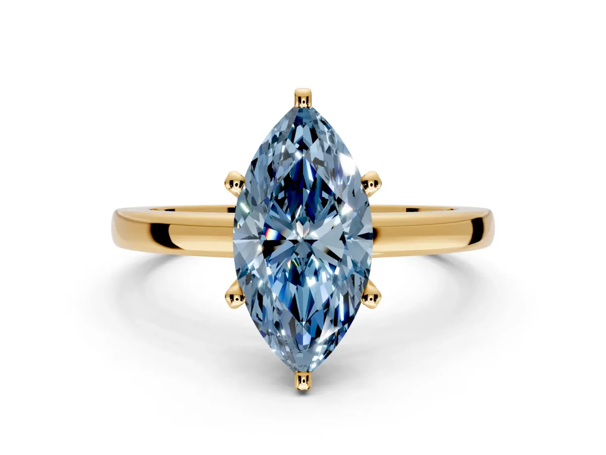 Solitaire Engagement Ring Setting for Fancy Blue Marquise Center with Basket Rail and Prong Head in Yellow Gold