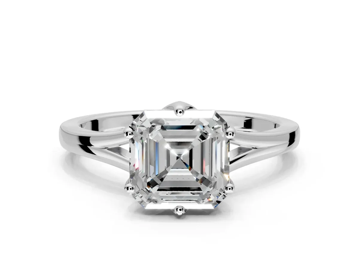 Solitaire Engagement Ring Setting for Asscher Cut Center with Plain Split Shank and Prong Head in Platinum
