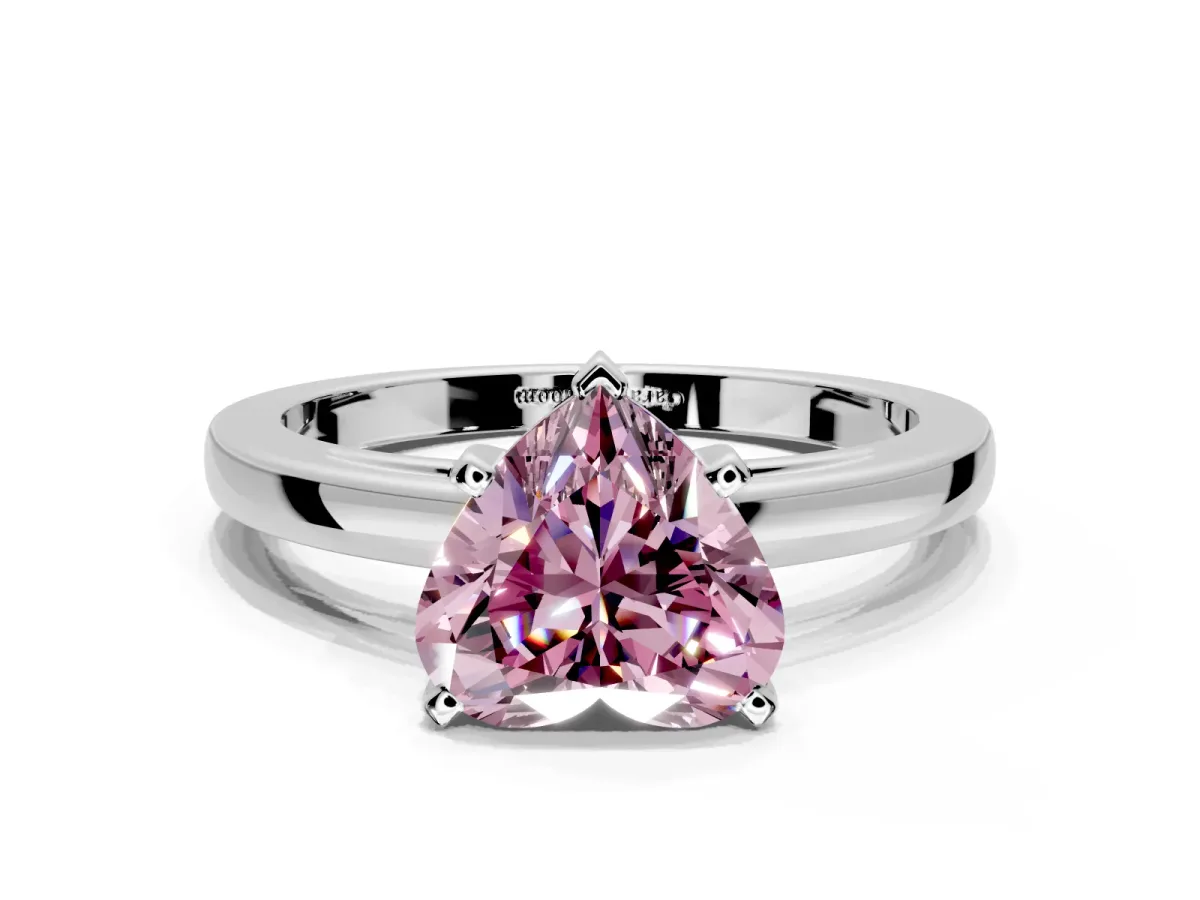 Solitaire Engagement Ring Setting for Fancy Pink Heart-Shaped Center with Basket Rail and Prong Head in Platinum