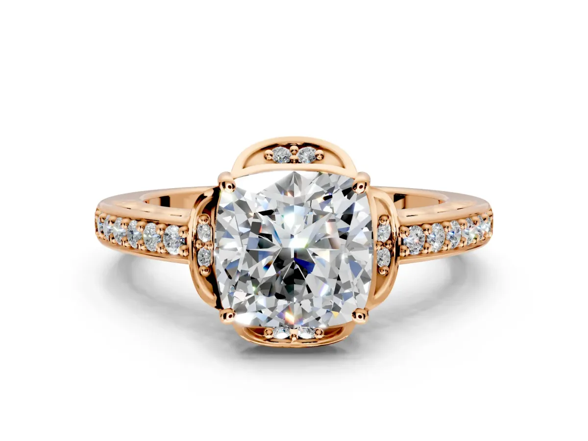 Floral Engagement Ring Setting for Cushion Cut Center with Four Accent Clusters and Prong Head in Rose Gold
