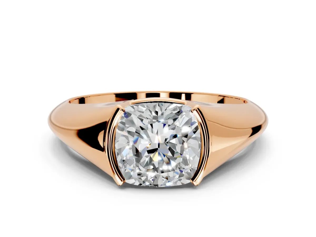 Tension Engagement Ring Setting for Cushion Cut Center with Wide Tapered Band and Tension Head in Rose Gold