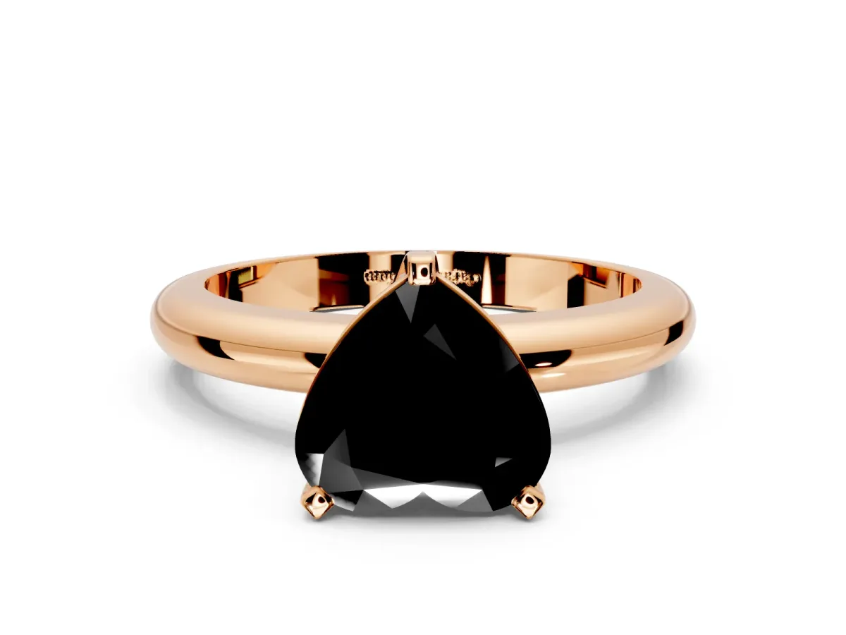 Solitaire Engagement Ring Setting for Fancy Black Heart-Shaped Center with Wire Band and Prong Head in Rose Gold