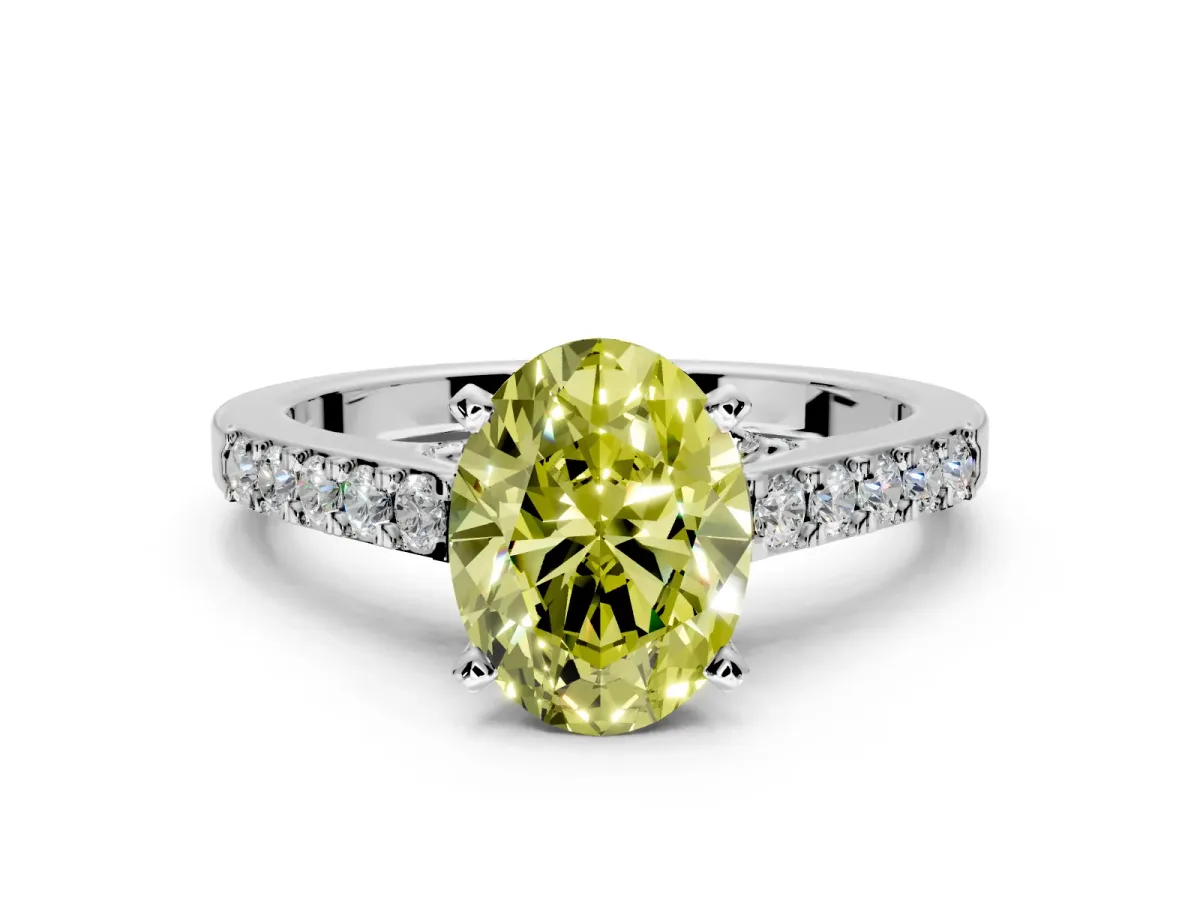 Solitaire Engagement Ring Setting for Fancy Yellow Oval Center with Crossover Accents and Prong Head in Platinum