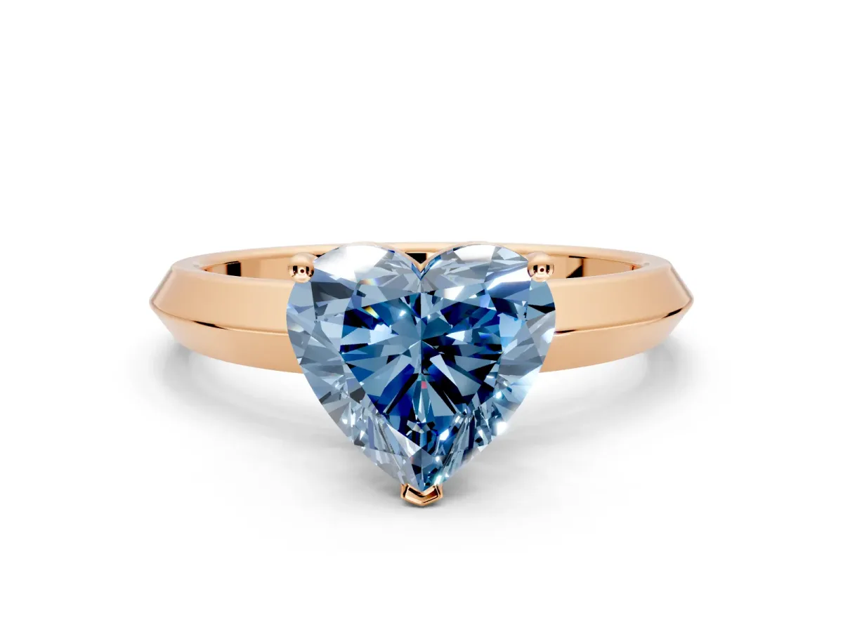 Solitaire Engagement Ring Setting for Fancy Blue Heart-Shaped Center with Wide Knife Ridge Band and Prong Head in Rose Gold