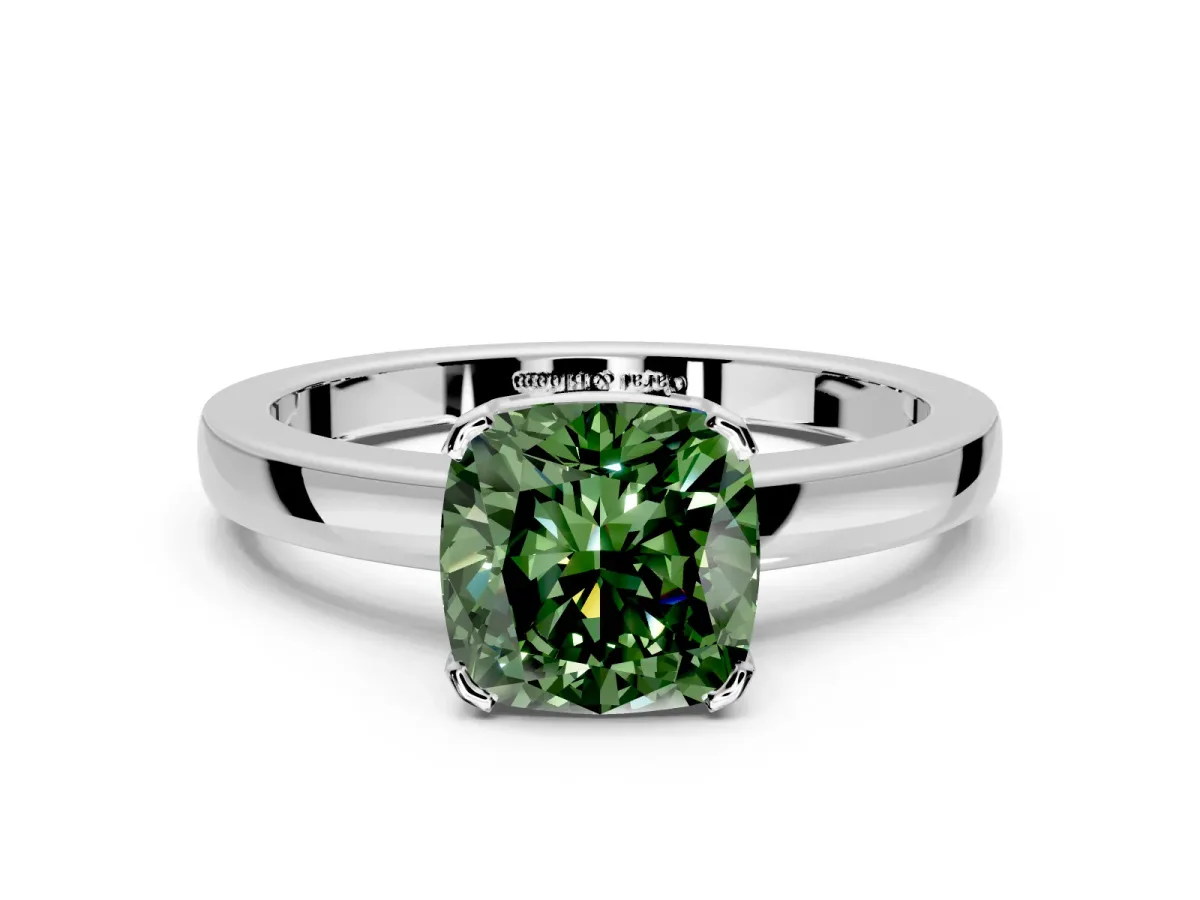 Solitaire Engagement Ring Setting for Fancy Green Cushion Cut Center with Plain Band and Flat Tab Prong Head in Platinum