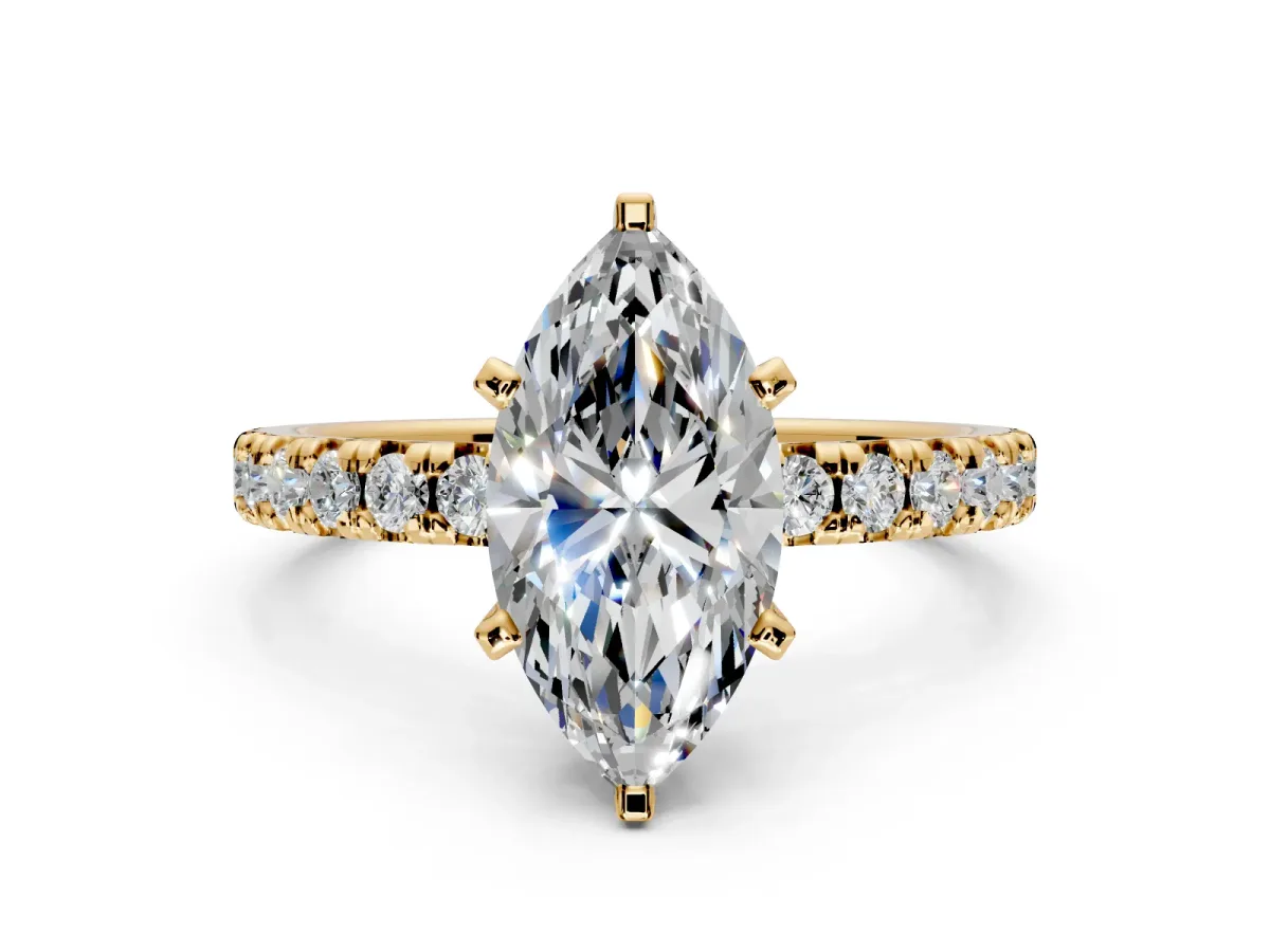 Solitaire Engagement Ring Setting for Marquise Center with Large Accents and Prong Head in Yellow Gold