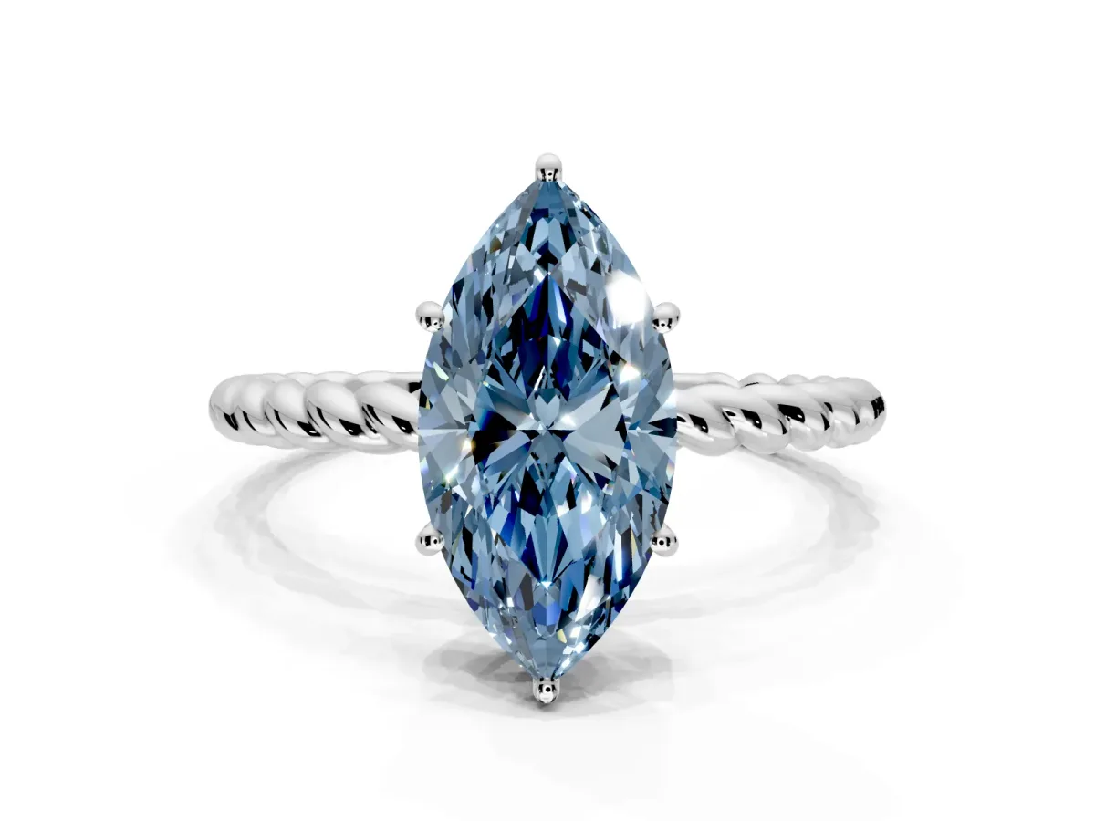 Solitaire Engagement Ring Setting for Fancy Blue Marquise Center with Plain Twisted Rope Band and Prong Head in Platinum