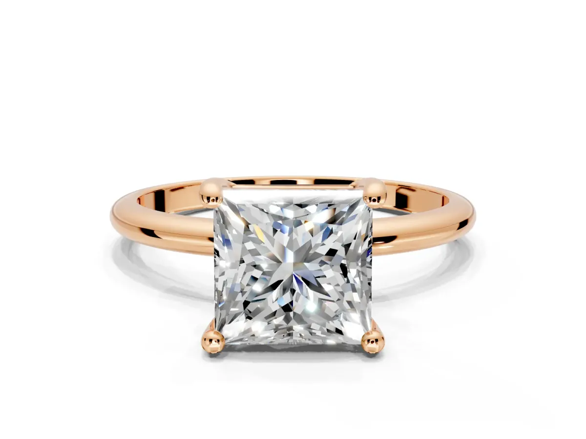 Minimalist Solitaire Engagement Ring Setting for Princess Cut Center with Thin Band and Prong Head in Rose Gold