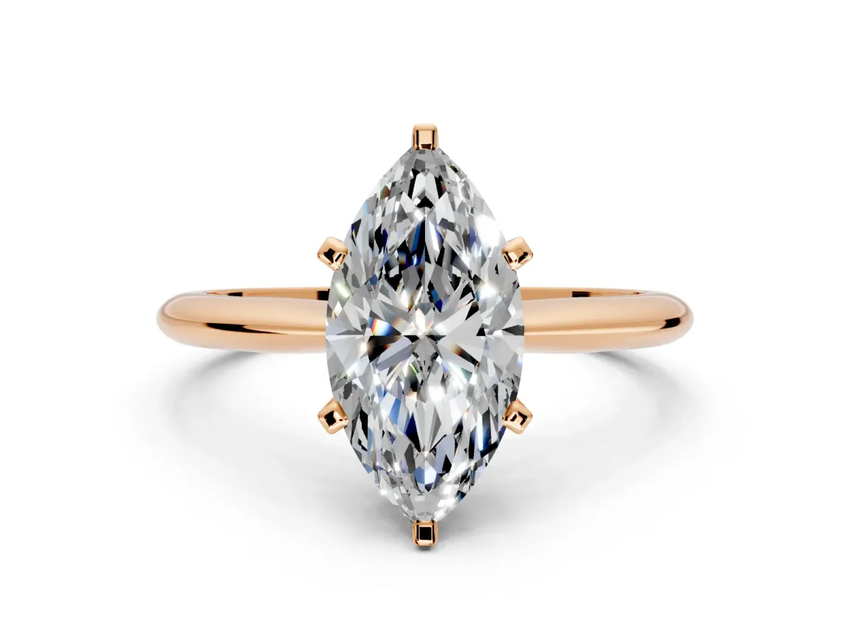 Solitaire Engagement Ring Setting for Marquise Center with Knife Ridge Band and Claw Prong Head in Rose Gold