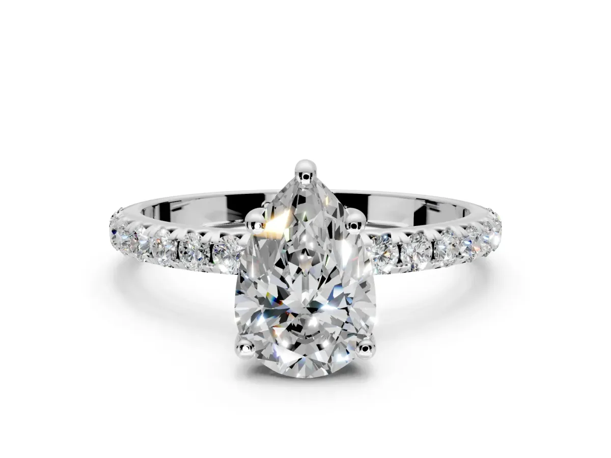 Solitaire Engagement Ring Setting for Pear-Shaped Center with Micro Pave Band and Prong Head in Sterling Silver