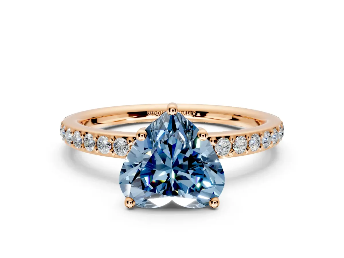 Solitaire Engagement Ring Setting for Fancy Blue Heart-Shaped Center with Fine Pave Band and Prong Head in Rose Gold