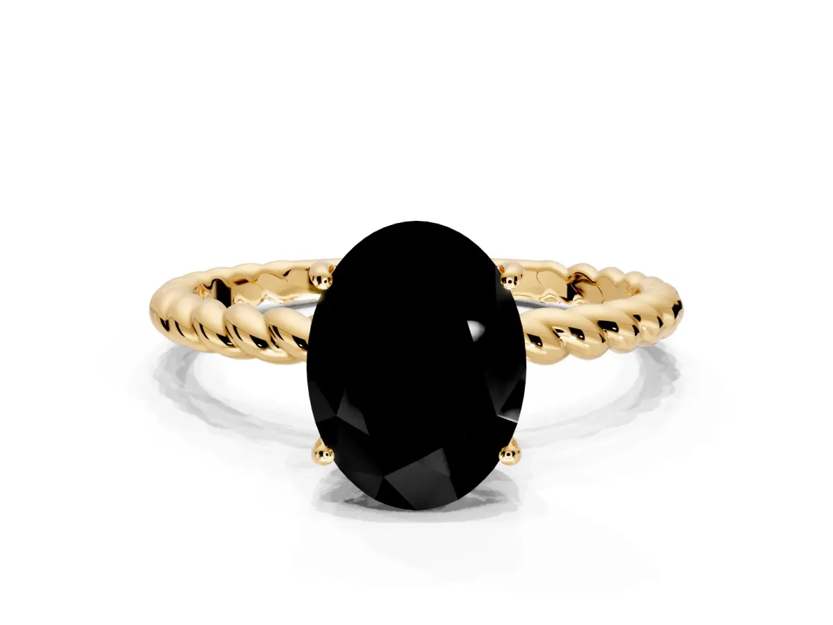 Solitaire Engagement Ring Setting for Fancy Black Oval Center with 2-Strand Rope Twist Band and Prong Head in Yellow Gold