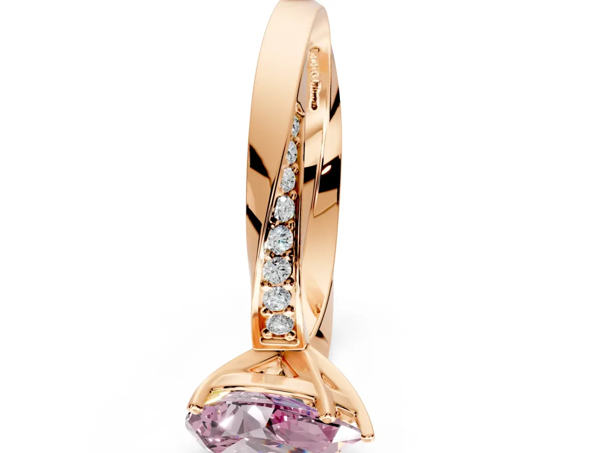 Side Accent Engagement Ring Setting for Fancy Pink Pear-Shaped Center with Accent Shoulders and Prong Head in Rose Gold