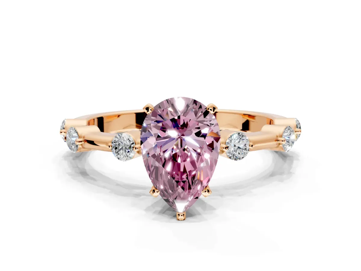 Solitaire Engagement Ring Setting for Fancy Pink Pear-Shaped Center with Bezel Station Band and Prong Head in Rose Gold