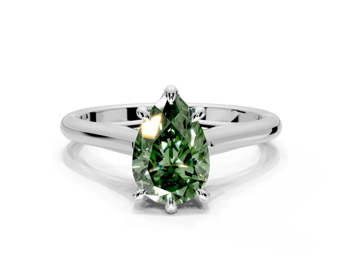 Solitaire Engagement Ring Setting for Fancy Green Pear-Shaped Center with Cathedral Band and Prong Head in Sterling Silver