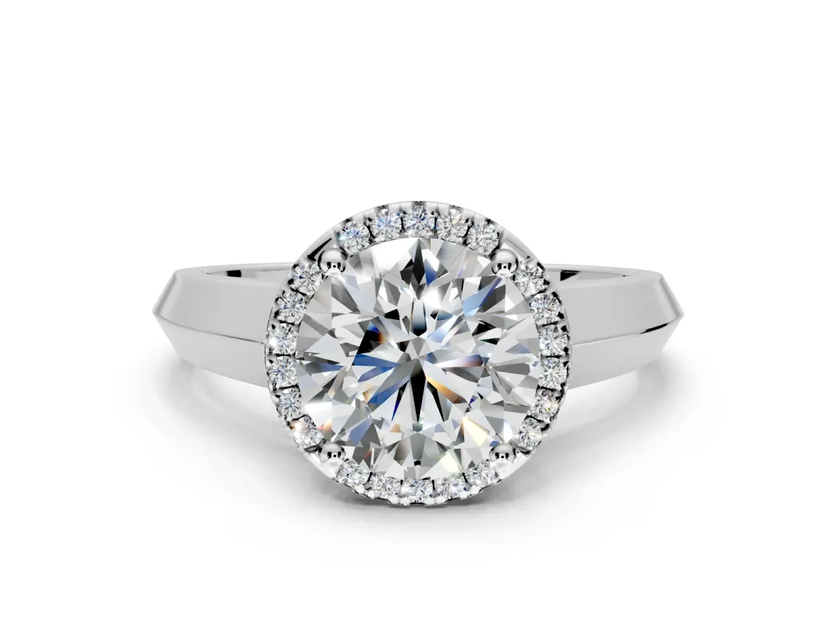 Halo Engagement Ring Setting for Round Cut Center with Knife Ridge Cathedral Band and Prong Head in Platinum