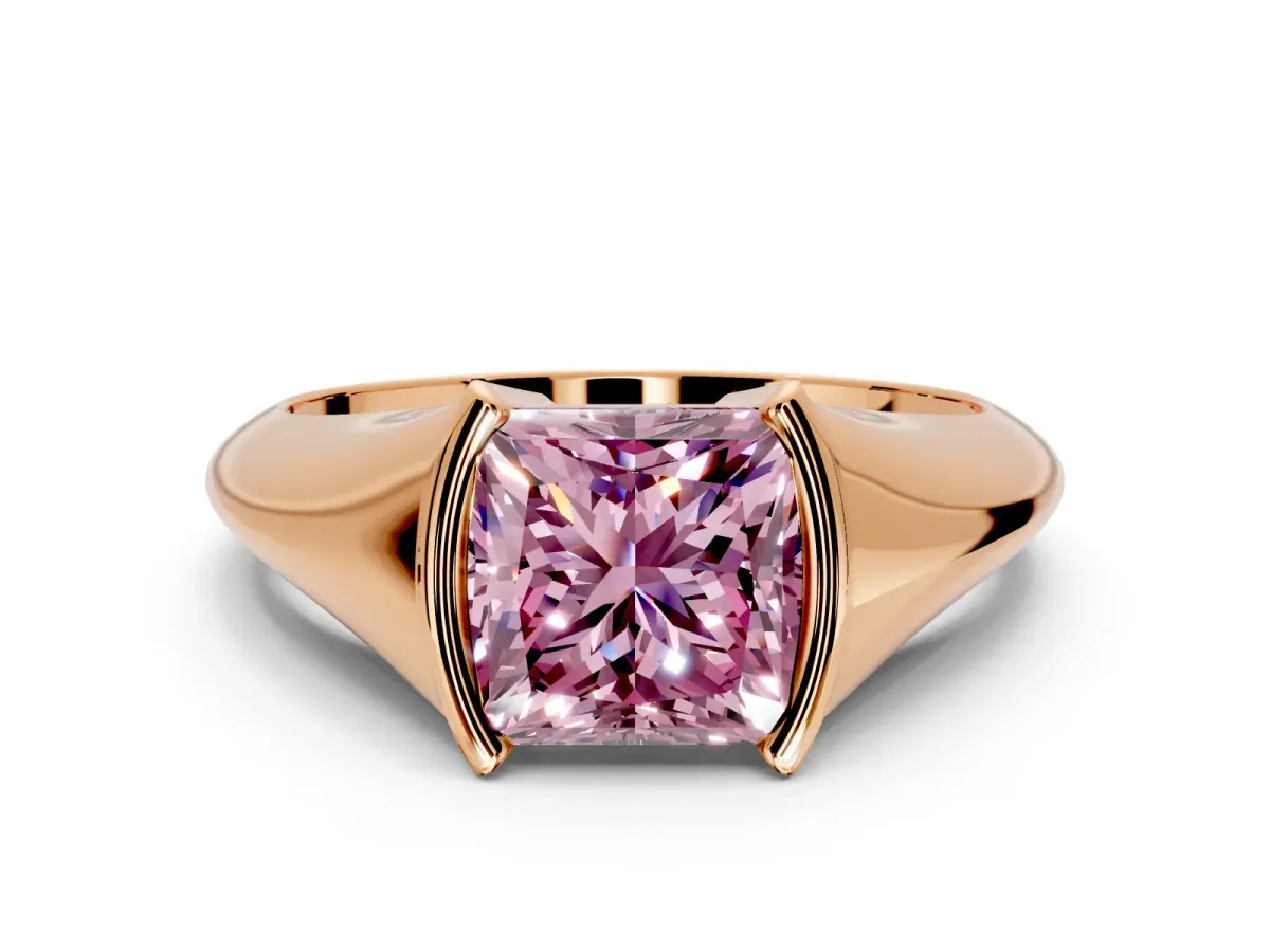 Tension Engagement Ring Setting for Fancy Pink Princess Cut Center with Wide Tapered Band and Tension Head in Rose Gold