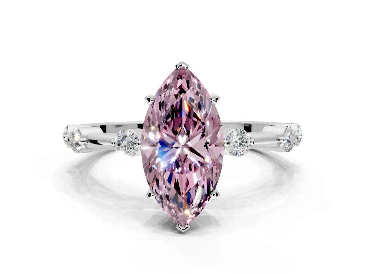Solitaire Engagement Ring Setting for Fancy Pink Marquise Center with Bezel Station Band and Prong Head in Platinum