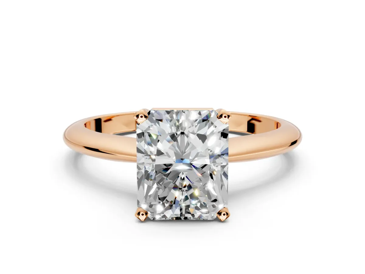 Solitaire Engagement Ring Setting for Radiant Cut Center with Knife Ridge Band and Claw Prong Head in Rose Gold