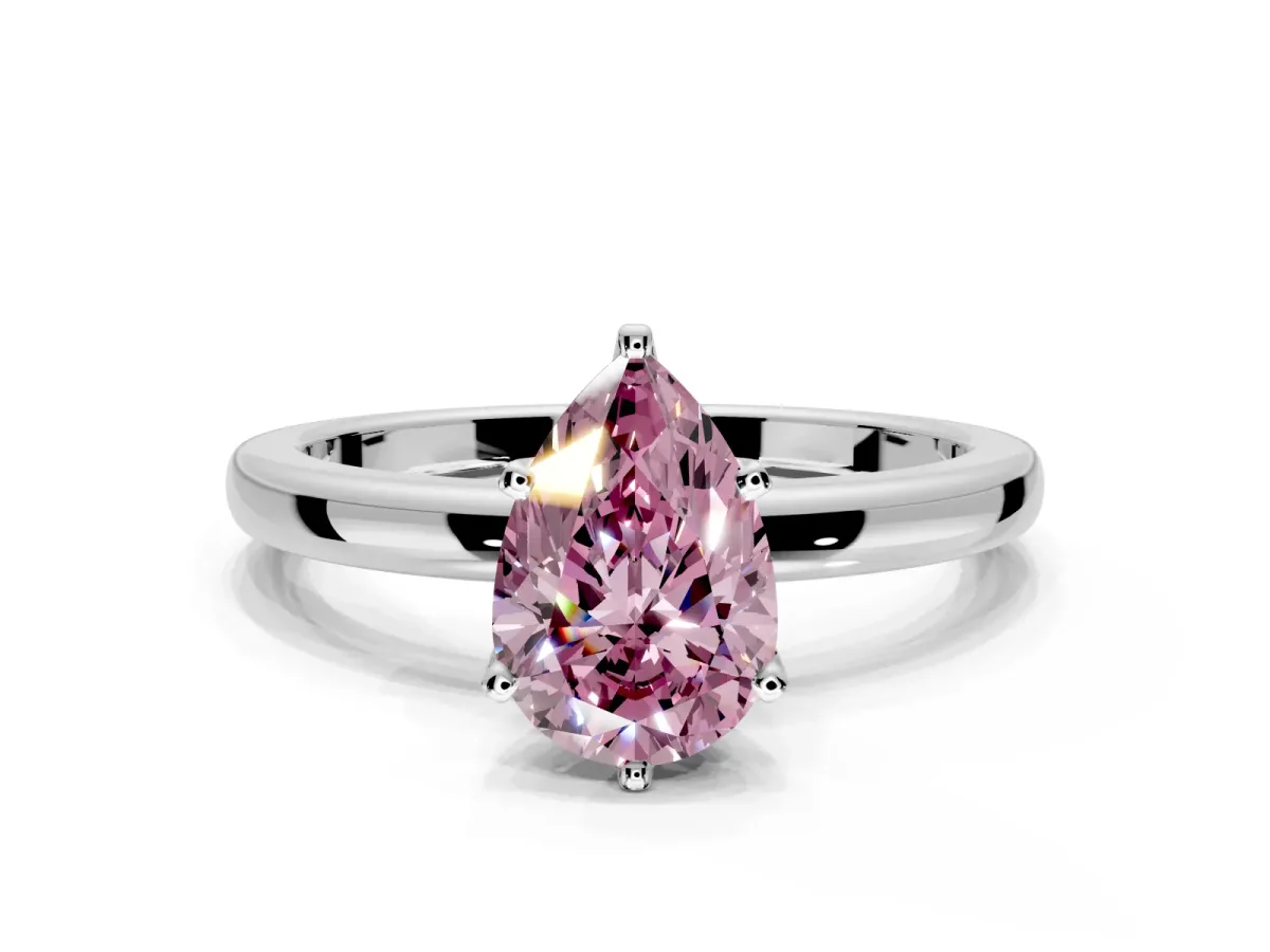 Solitaire Engagement Ring Setting for Fancy Pink Pear-Shaped Center with Plain Band and Tulip Prong Head in Platinum