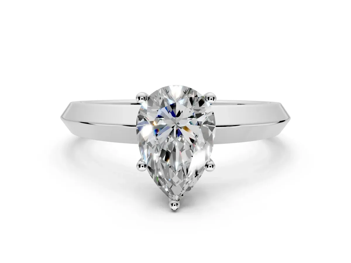 Solitaire Engagement Ring Setting for Pear-Shaped Center with Wide Knife Ridge Band and Prong Head in Platinum