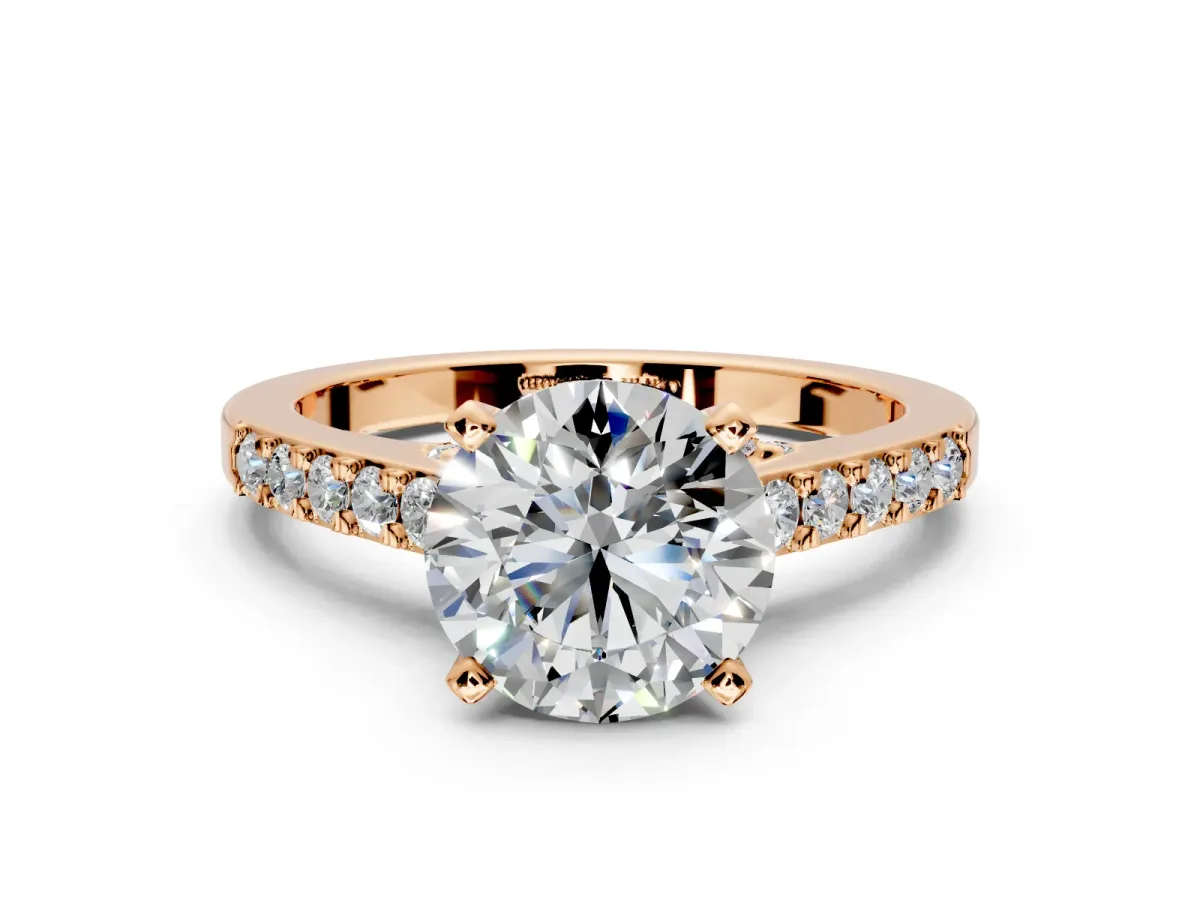 Solitaire Engagement Ring Setting for Round Cut Center with Crossover Accents and Prong Head in Rose Gold
