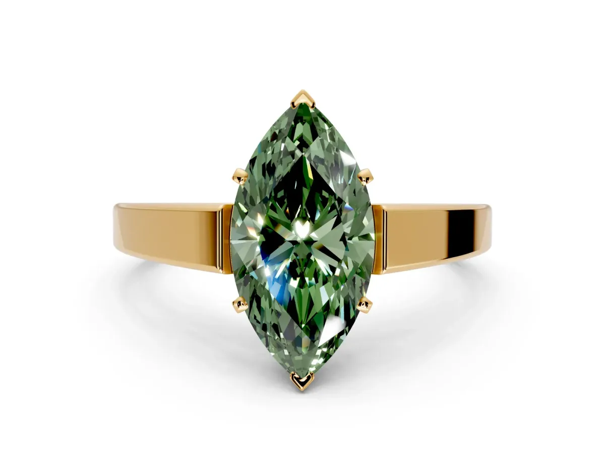 Solitaire Engagement Ring Setting for Fancy Green Marquise Center with Tapered Split Shoulders and Prong Head in Yellow Gold