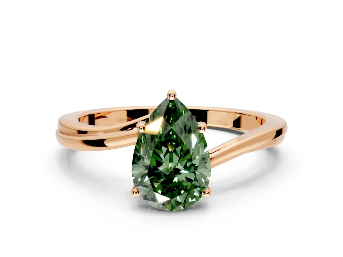 Solitaire Engagement Ring Setting for Fancy Green Pear-Shaped Center with Plain Bypass Twist Band and Prong Head in Rose Gold
