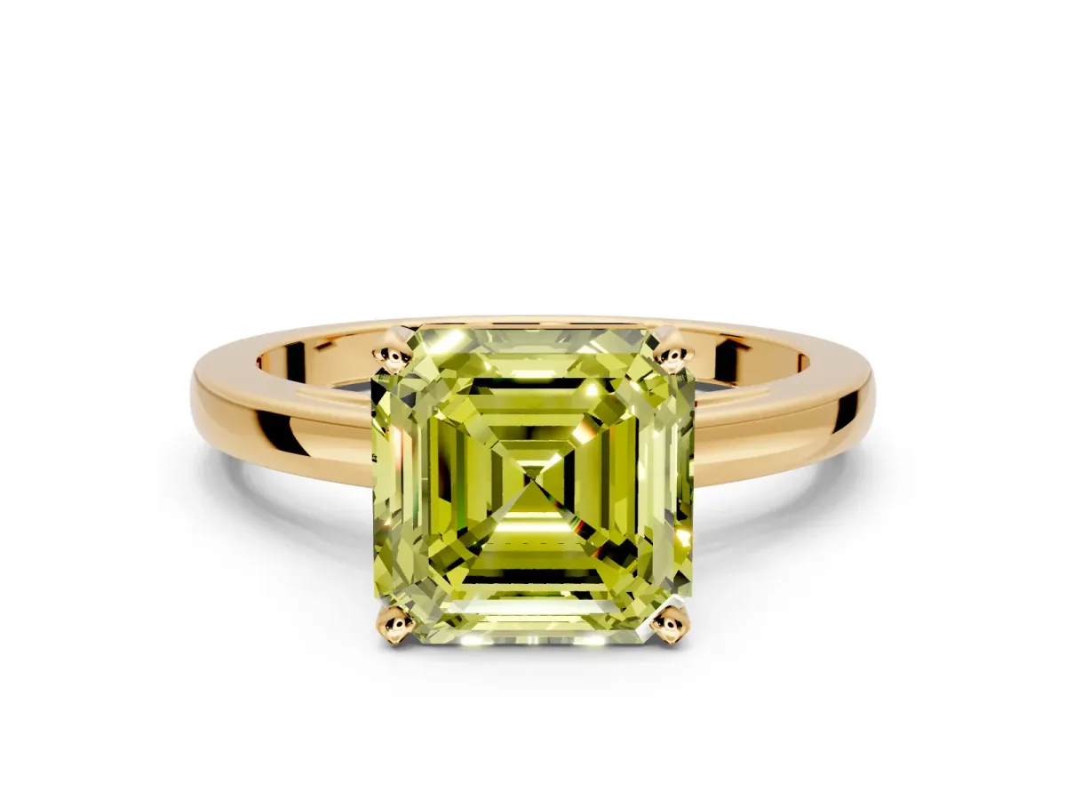 Solitaire Engagement Ring Setting for Fancy Yellow Asscher Cut Center with Basket Rail and Prong Head in Yellow Gold