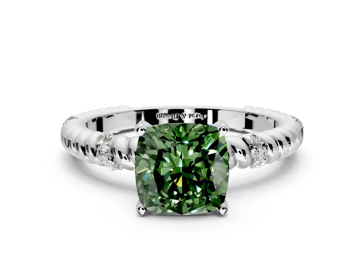 Rope Engagement Ring Setting for Fancy Green Cushion Cut Center with Accent Shoulders and Prong Head in Platinum