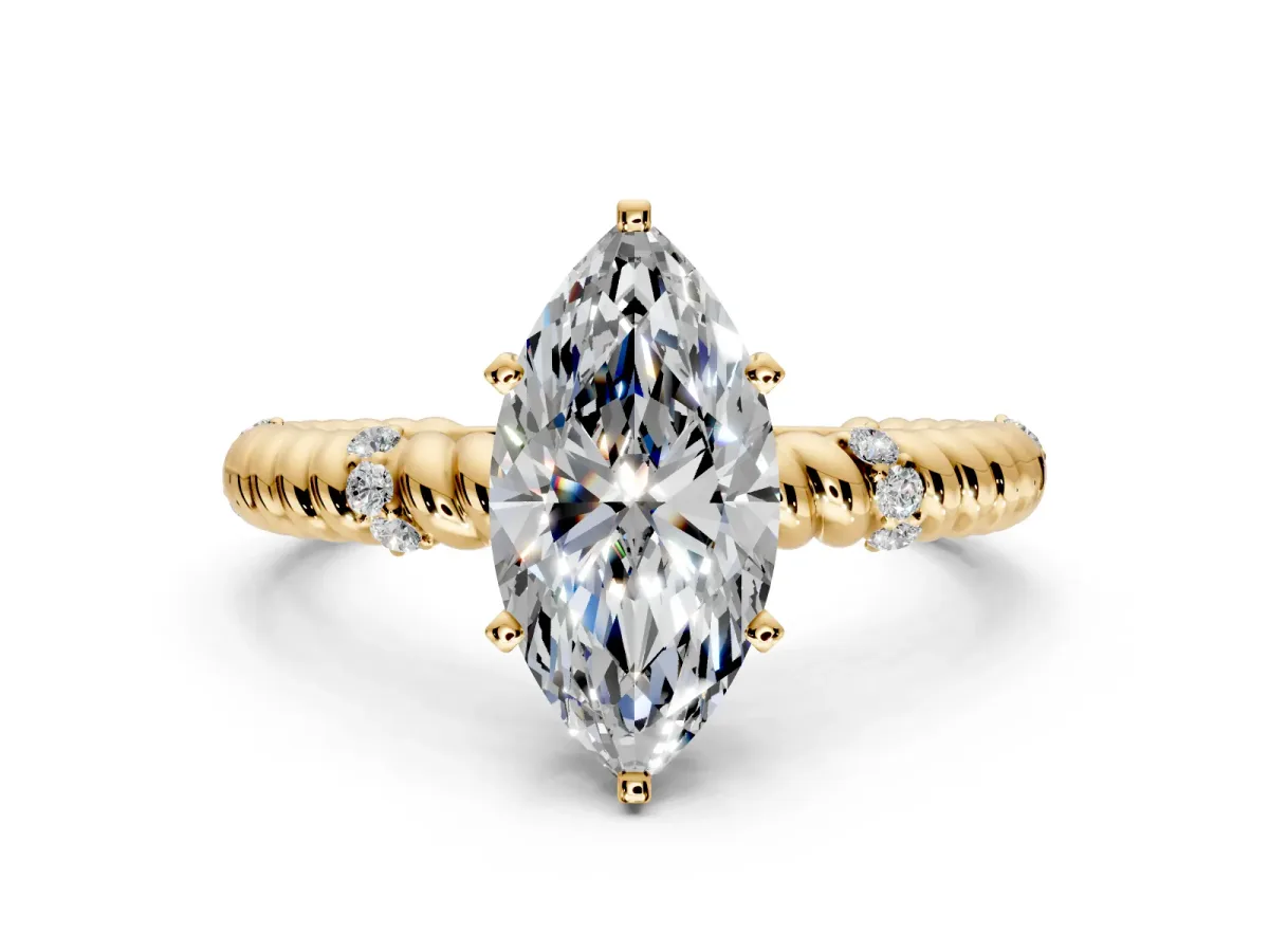 Rope Engagement Ring Setting for Marquise Center with Accent Shoulders and Prong Head in Yellow Gold