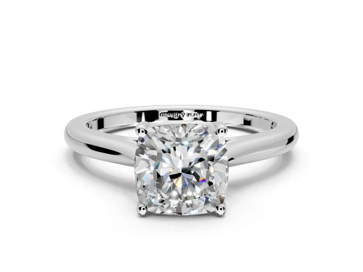 Solitaire Engagement Ring Setting for Cushion Cut Center with Narrow Cathedral Band and Prong Head in Platinum