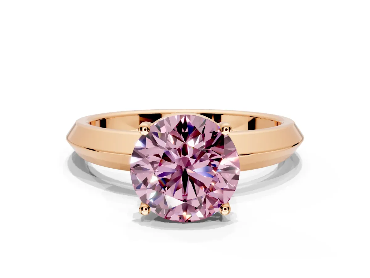 Solitaire Engagement Ring Setting for Fancy Pink Round Cut Center with Wide Knife Ridge Band and Prong Head in Rose Gold