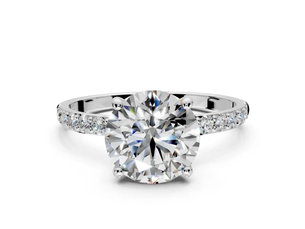 Solitaire Engagement Ring Setting for Round Cut Center with Pave Accents and Prong Head in Platinum