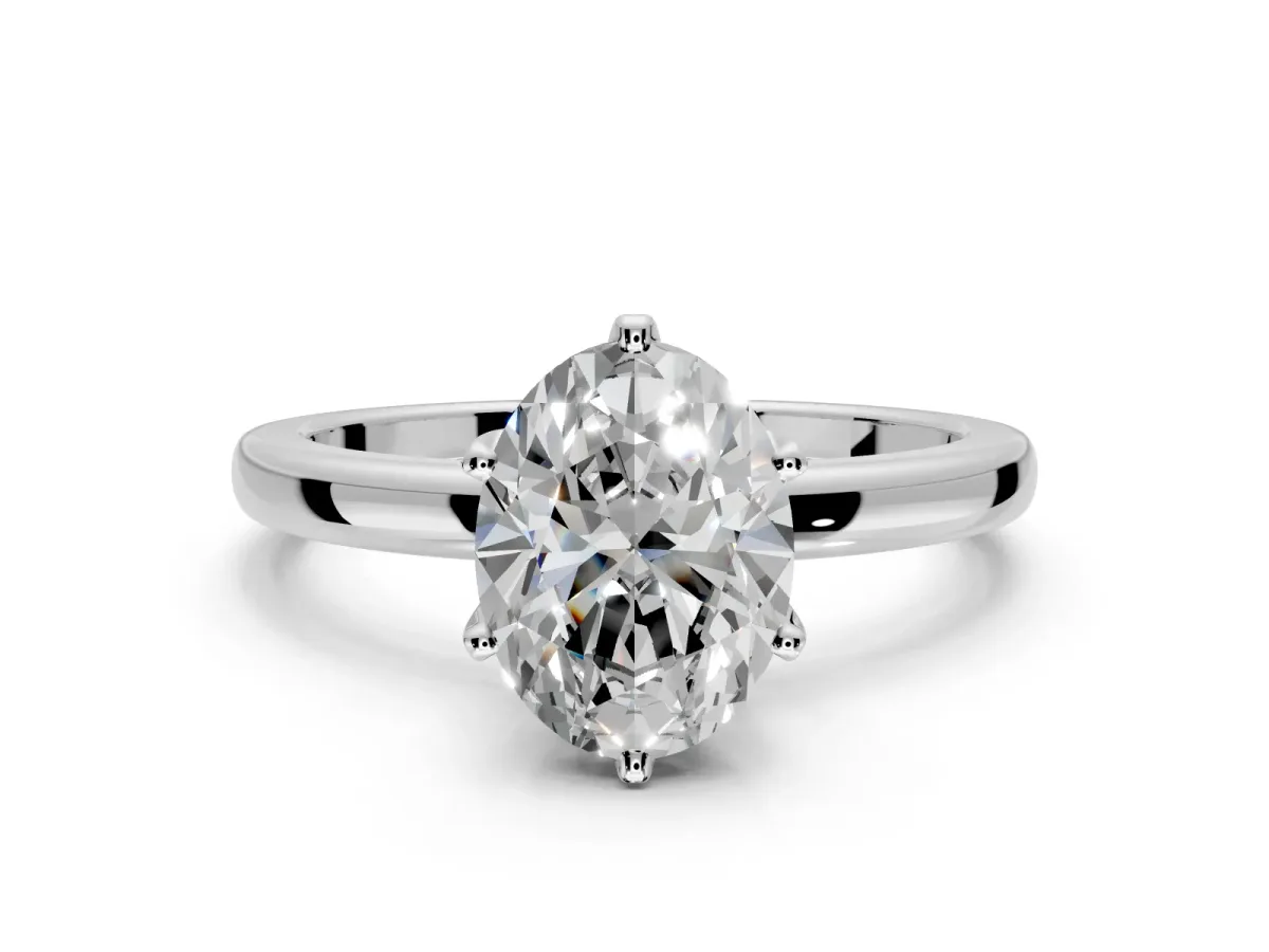Solitaire Engagement Ring Setting for Oval Center with Plain Band and Tulip Prong Head in Sterling Silver