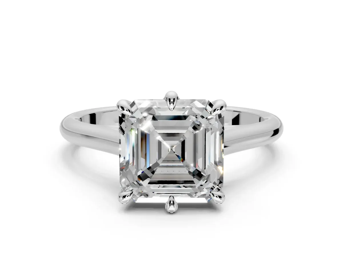 Solitaire Engagement Ring Setting for Asscher Cut Center with Cathedral Band and Prong Head in Sterling Silver