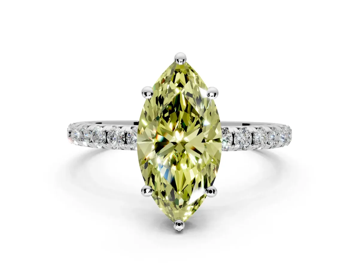 Solitaire Engagement Ring Setting for Fancy Yellow Marquise Center with Micro Pave Band and Prong Head in Platinum