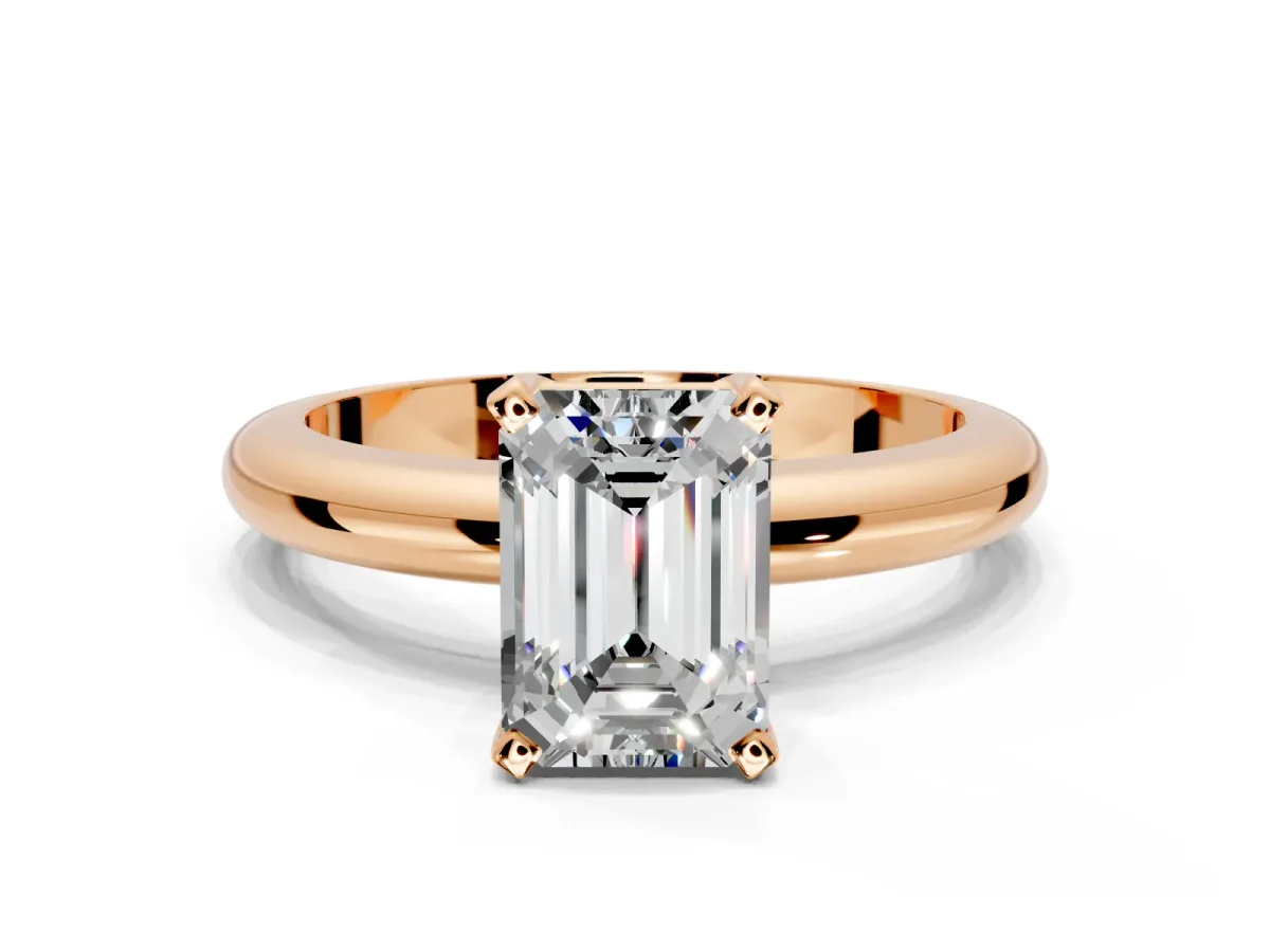 Solitaire Engagement Ring Setting for Emerald Cut Center with Wire Band and Prong Head in Rose Gold