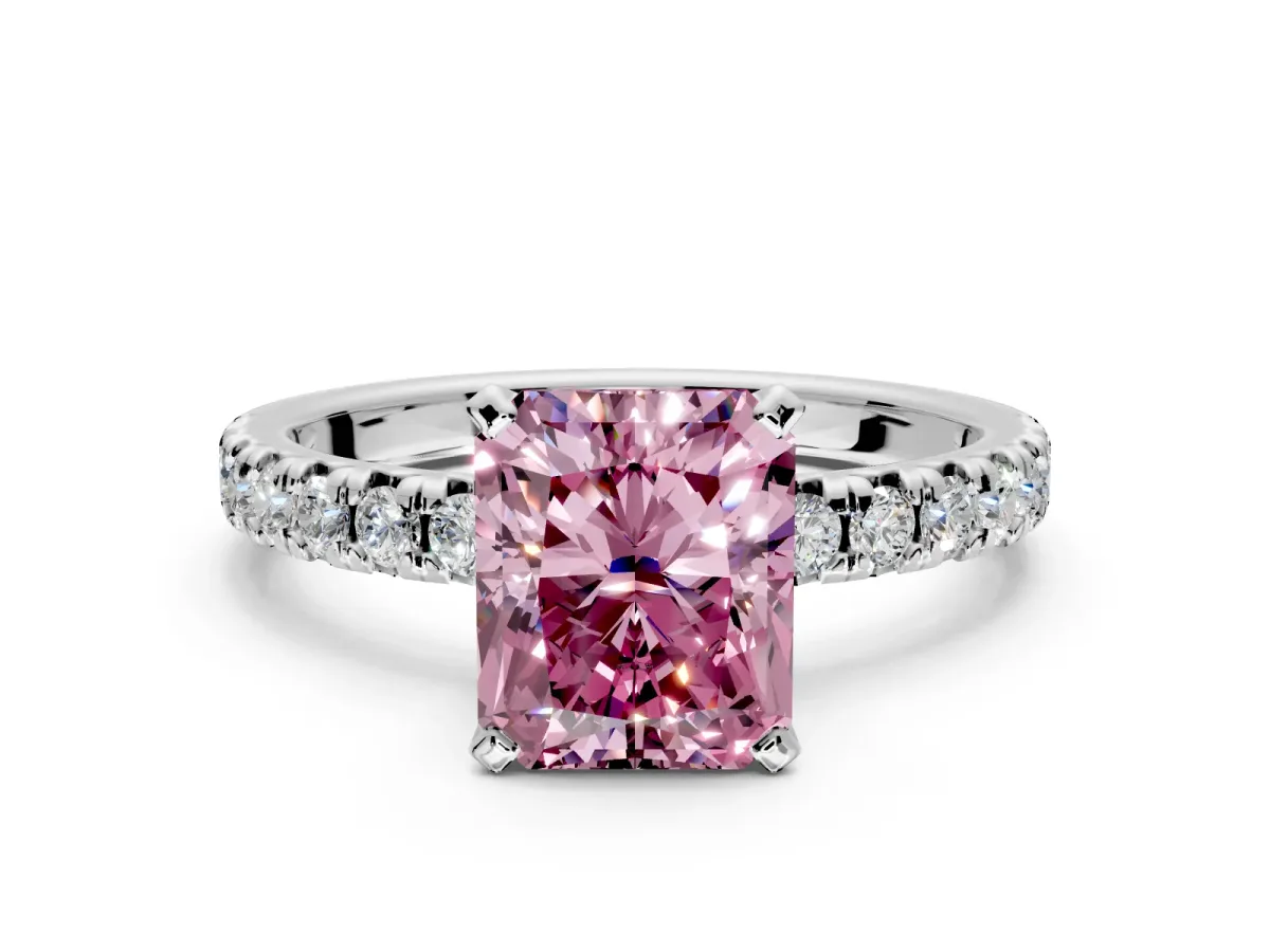 Solitaire Engagement Ring Setting for Fancy Pink Radiant Cut Center with Large Accents and Prong Head in Platinum